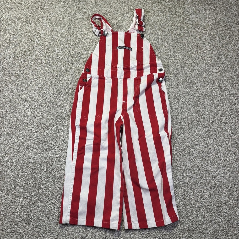 Game Bibs Bib Overalls Boys 3T Red White Stripe Cotton Adjustable Pockets Summer